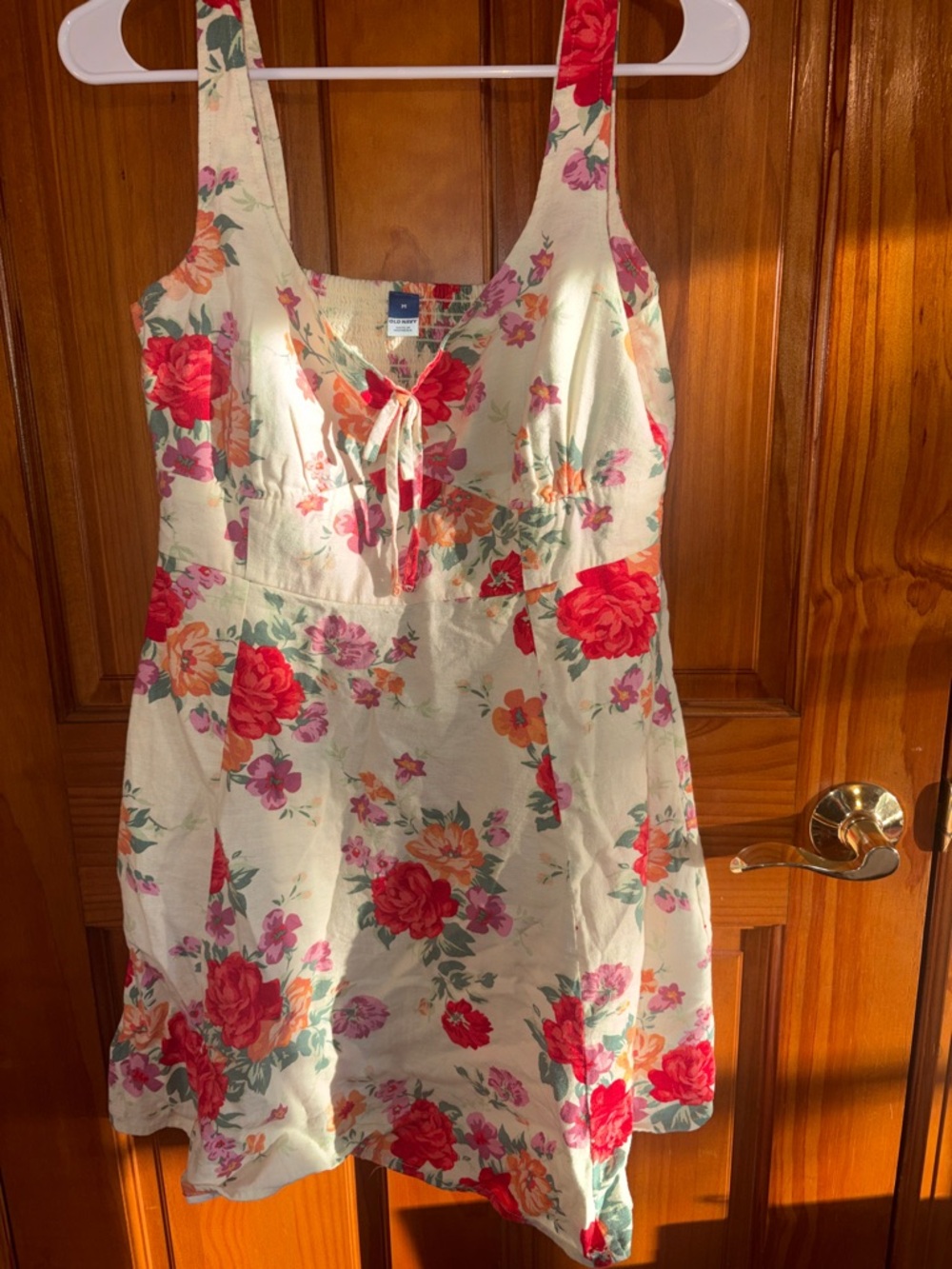 Old Navy Cream Floral Sundress with Red and Pink Blooms